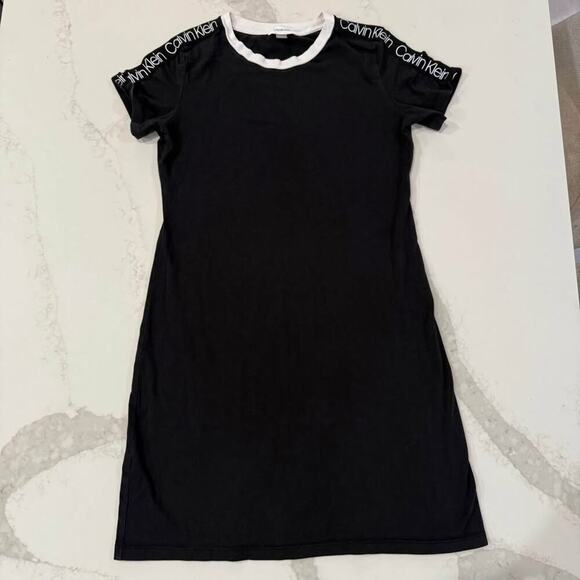Calvin Klein T-Shirt Dress Short Sleeve Women's Small Black Logo Preppy Casual - Picture 1 of 4